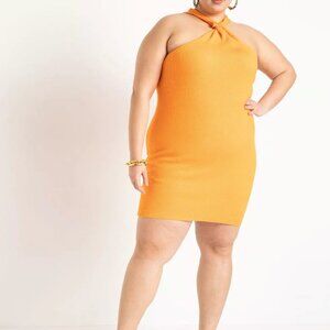 Eloquii women's Twist detail dress, knit, Orange, Size 14/16